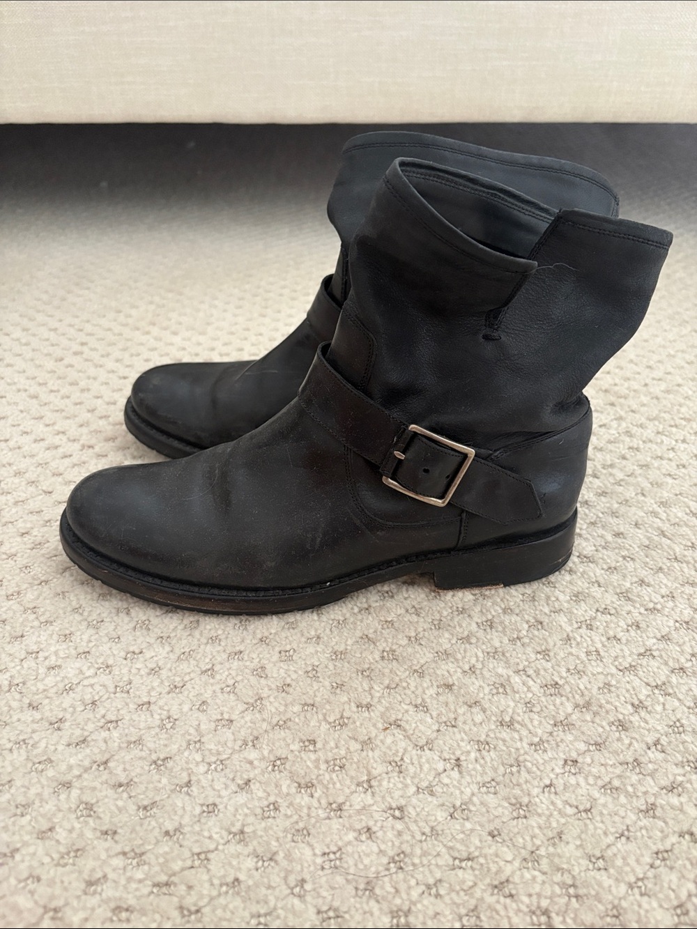 Frye Black Leather Buckle Ankle Boots